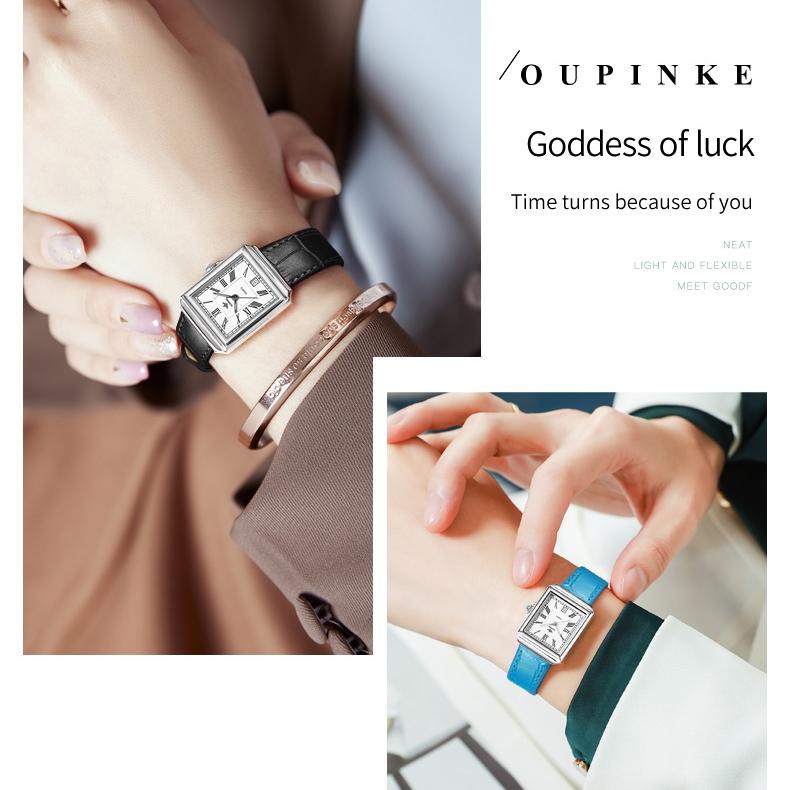 OUPINKE Merkeklokker Rektangulær mote Kvartsklokke Vanntett Enkel Kompakt Høyt utseendenivå Dameklokke Dameklokke