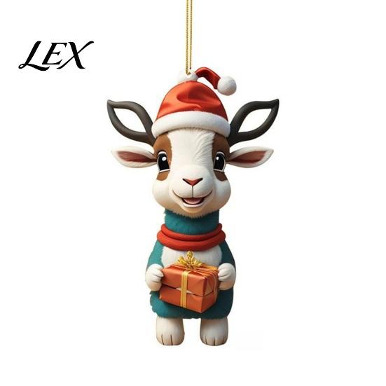 Modern Home Wall Decor 2D Acrylic Goat Christmas Hanging Ornament, 3.15 Inch Farm Animal Xmas Tree Personalized Car Window Charms Decoration for Rear