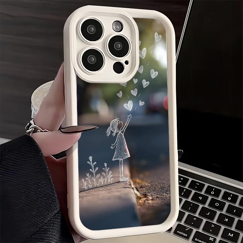 Phone Case for iPhone 17 Air 16E 15 16 Pro Max Nature Cute Child Painting Style Cover 14 Plus 13 12 Mini Soft Shell Silicone Fun