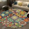 Round Carpet Retro Mandala Geometric Flower Pattern Rug Living Room Bedroom Cloak Non Slip Mat Home Decoration