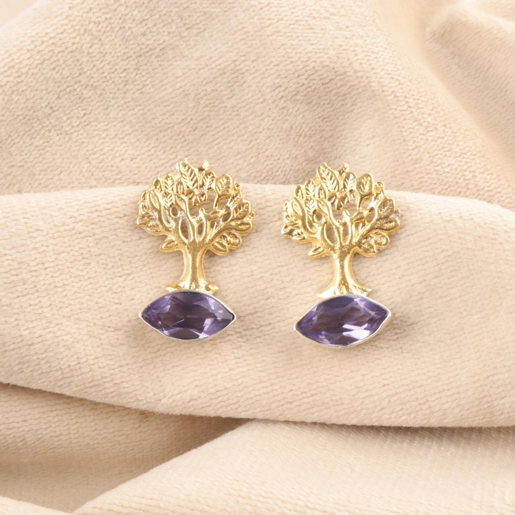 Marquise Iolite Gemstone Stud Best Friend Gift New Boho Earrings Sterling Silver EE-144-11