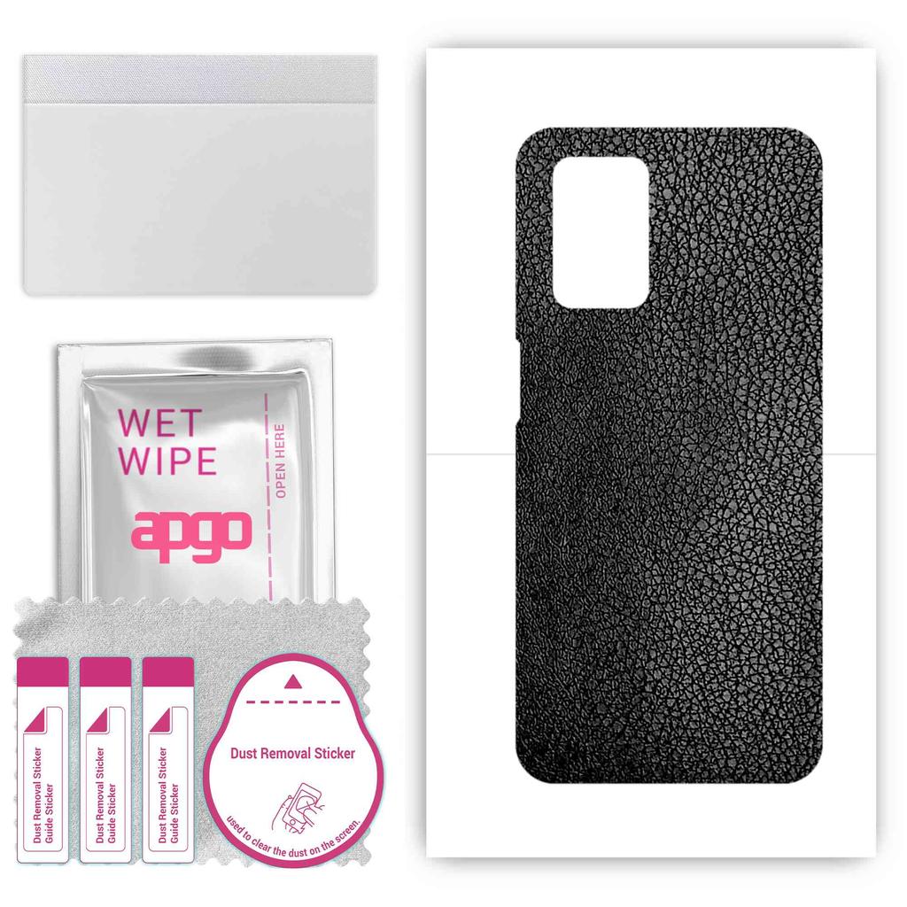 apgo Protective Skin Sticker for the Back Compatible with Realme 8 5G, Wrap Film, Foil, Vinyl - Pattern Black Leather