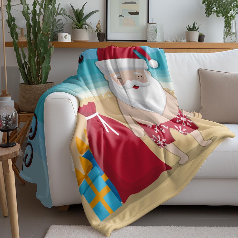 Santa Claus Beach Throw Blanket Christmas Holiday Coastal Home Decor Gift Tropical Summer Vacation Personalized Cozy Fleece Thro