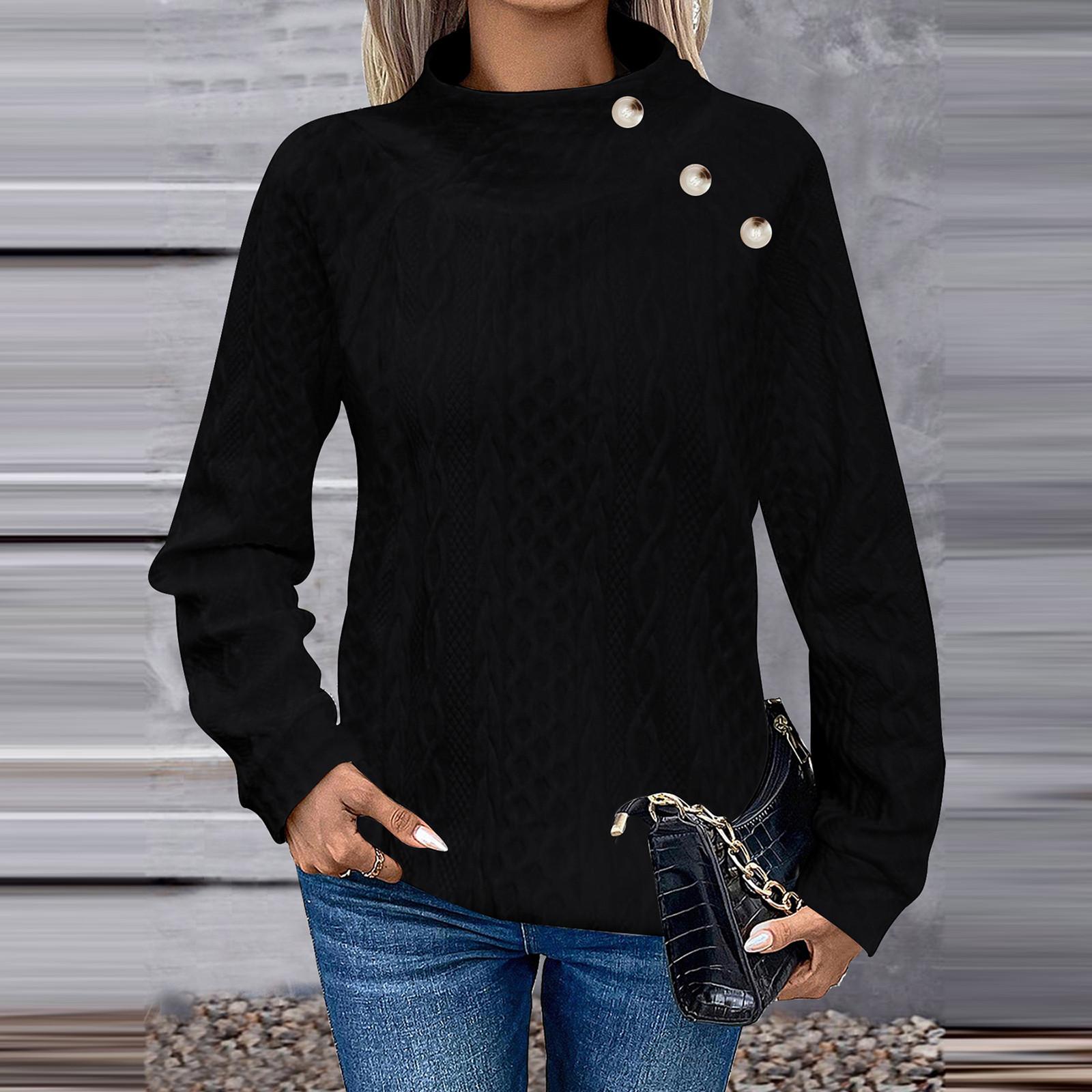 

Женская модная толстовка с длинным рукавом, однотонная, с высоким воротником, на пуговицах, в стиле кэжуал, для спорта L чёрный