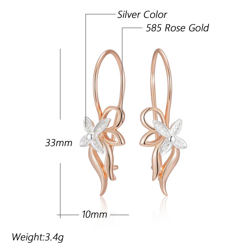 Luxury Glossy Metal Flower Long Drop Earrings For Women  Rose Gold  Color Mix Daily Fine Vintage Jewelry