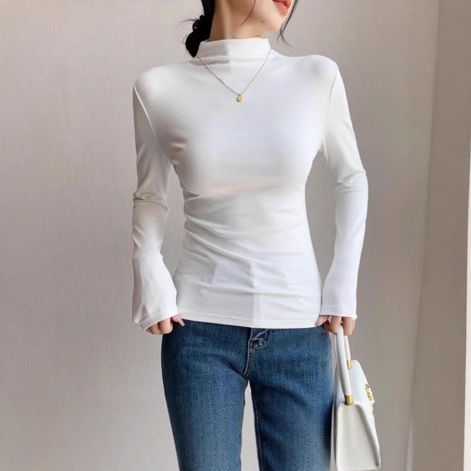 Women's Slim Fit Velvet Long-Sleeve Turtleneck Top for Autumn & Winter