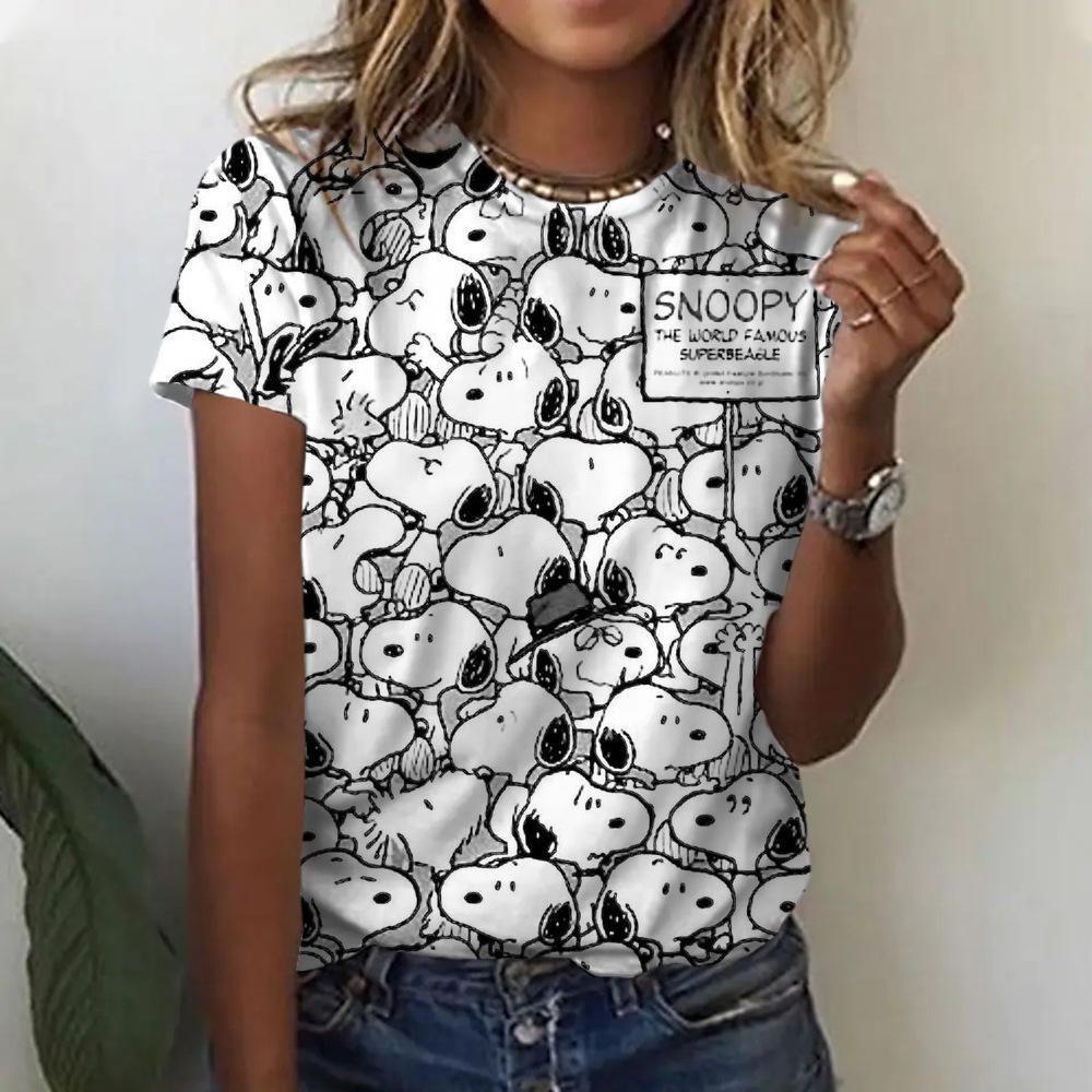 2026 Women's T-Shirt Snoopy Pattern 3D Digital Printing Women's Fashion Short Sleeve Casual Ladies