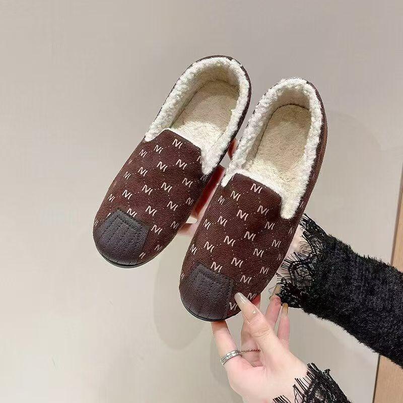 Hairball Doudou Shoes Women's Autumn and Winter Wear Plush Cotton Shoes Flat Bottom Versatile One Pedal Hairball Doudou Shoes Women