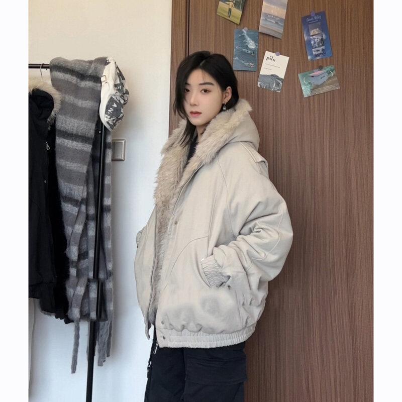 Winter Carved Mountain Eagle Fur Hooded Cotton Jacket for Men & Women - Retro, Warm, Trendy Small серый