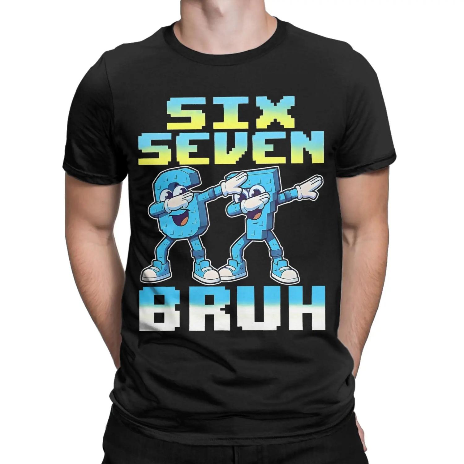 

Bruh 67 Six Seven 6-7 Steal A Brainrot Meme For Kids T Shirts Cotton T-Shirt Round Collar Tees Short Sleeve Clothes Gift S чёрный