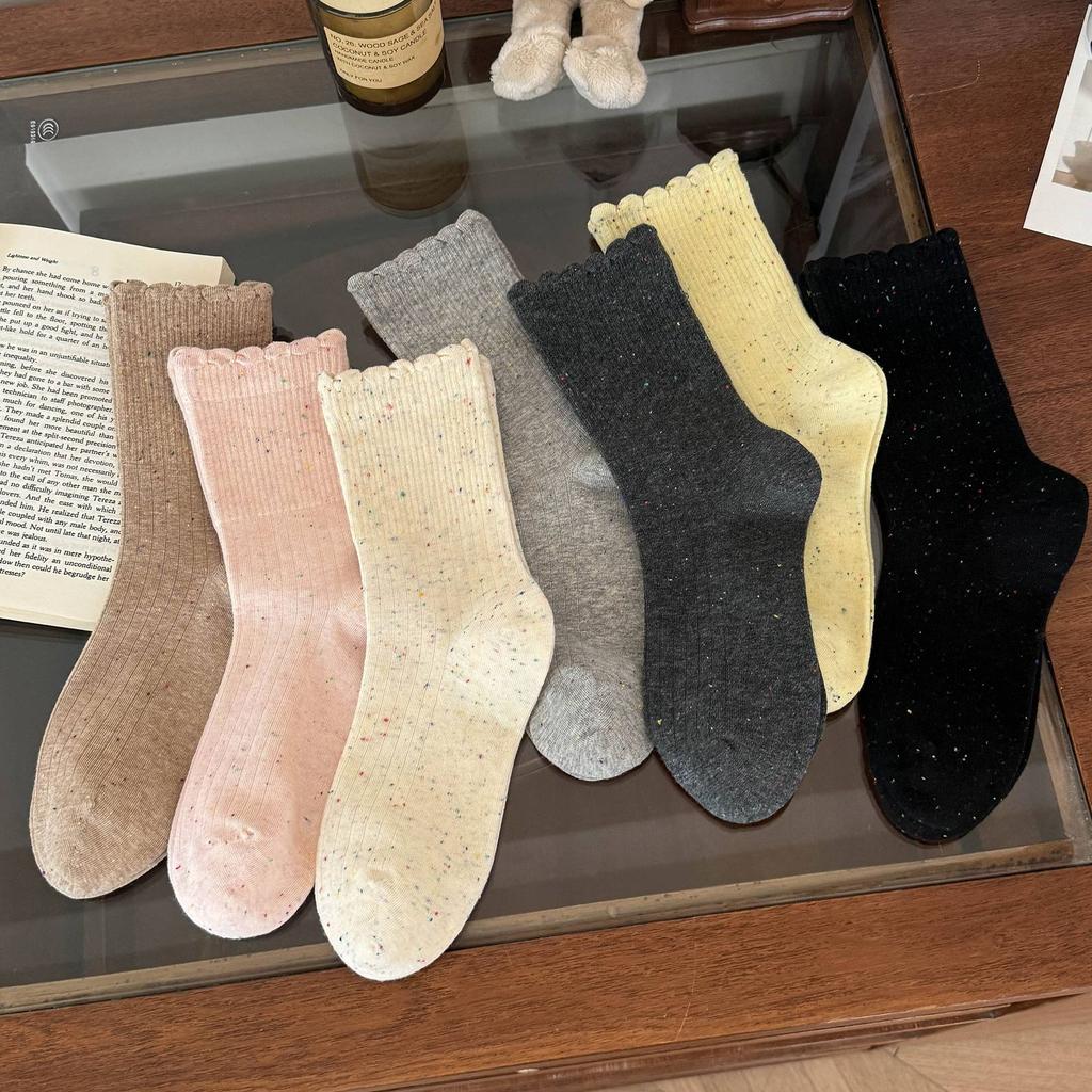 Female Autumn and Winter Simple All Go Up The Idea Gauze Fungus Lace in The Tube Pile Pile Cotton Socks