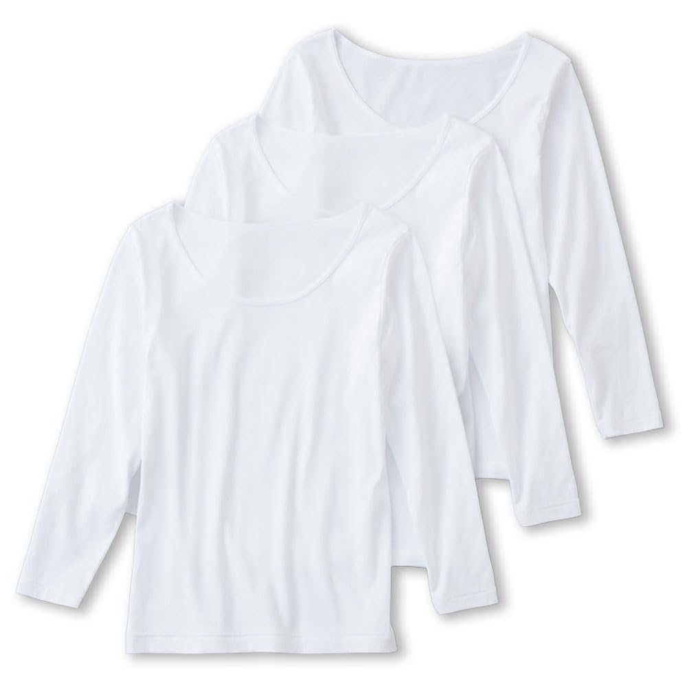 Gunze Basic Long Sleeve Innerwear Size GM00463 3-Piece Set, Skin-Friendly 100% Cotton, 3/4 Sleeve, Women's, White, L,