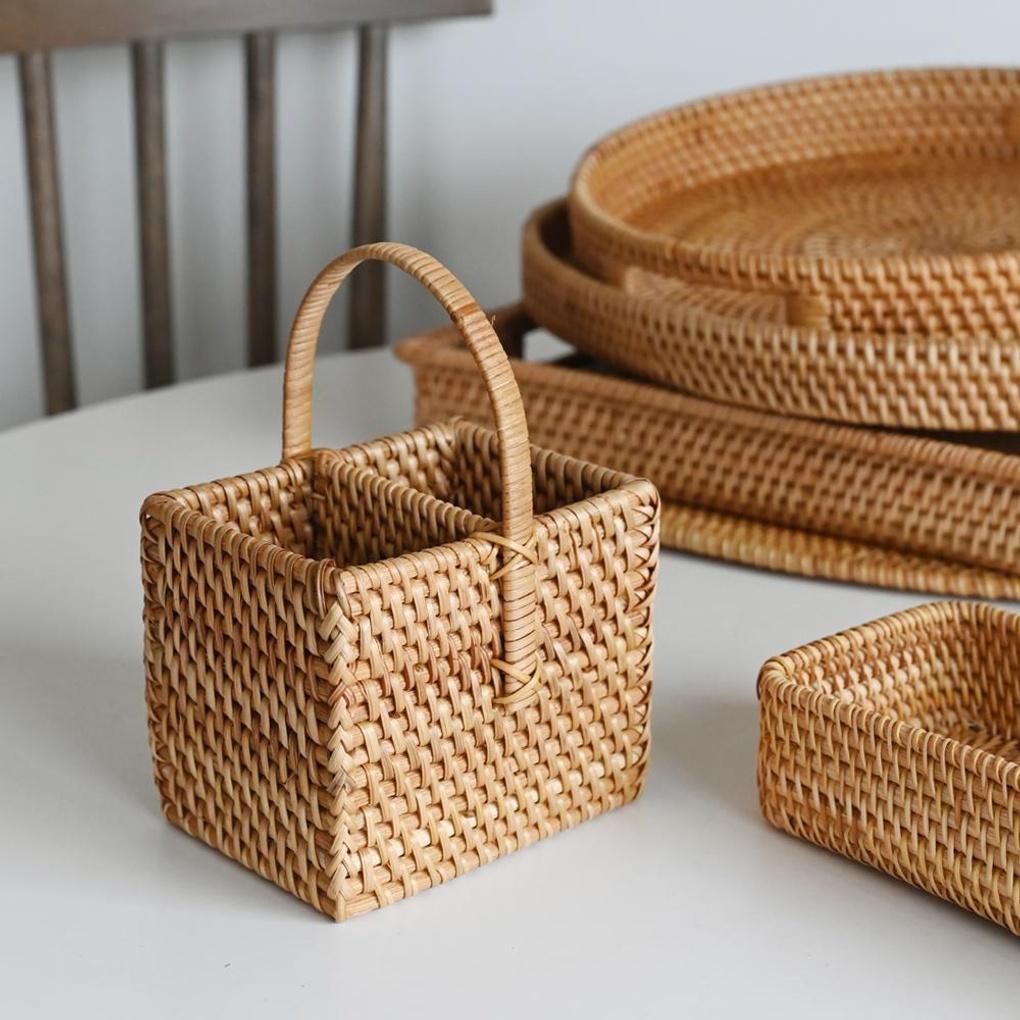 Mehrzweckhalter mit Griff aus echtem Rattan, Löffelhalter