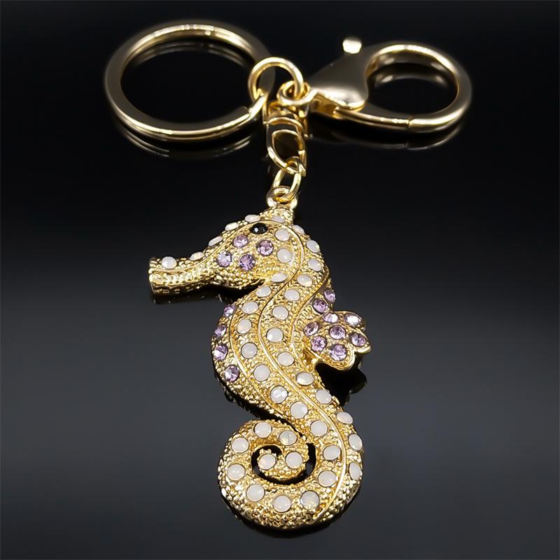 Fashion Hippocampus Sea Horse Seahorse Key Chain for Women Men Key Ring Bag Ornaments Car Bag  Accessories Jewerly Gift K9226S04