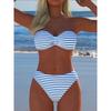 Nuovo costume da bagno intero bikini con stampa a barre orizzontali AB, slip a vita alta, due pezzi