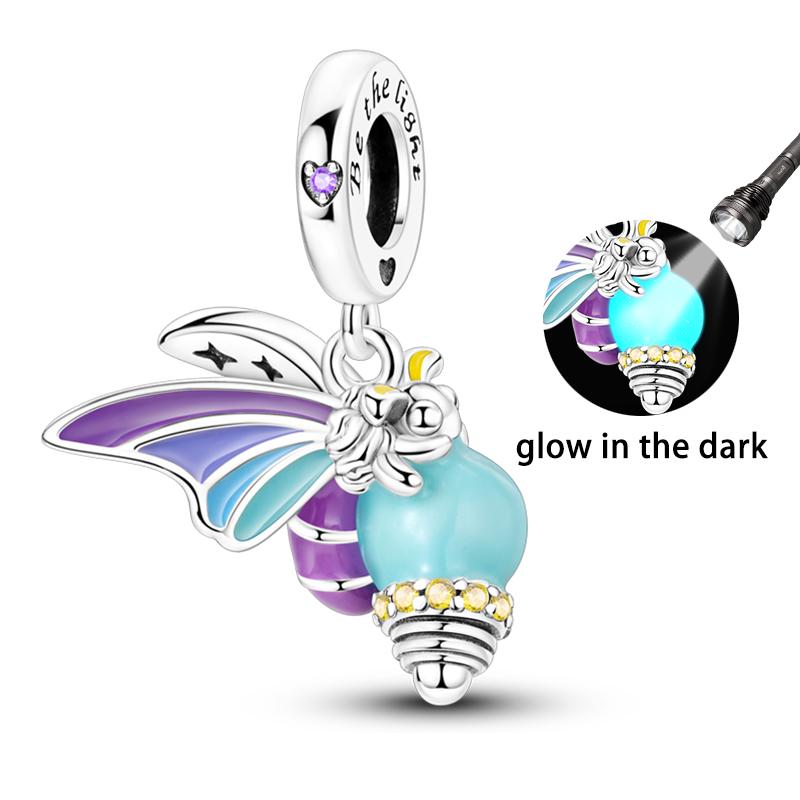 925 Silver Luminous Elf Lantern Fish Glass Planet Pendant Fit Pandach 925 Bracelet DIY Jewelry Design