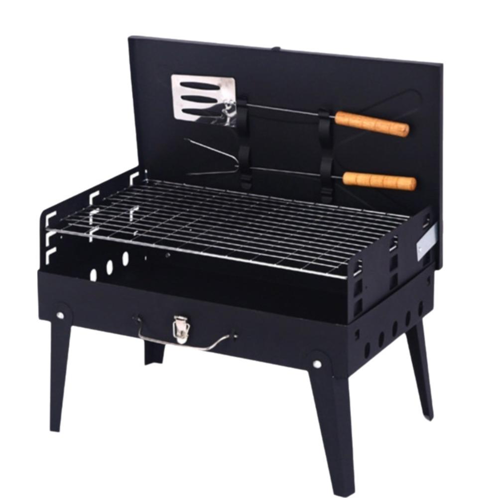 

Folding Portable Barbecue Charcoal Grill Handle Design Black BBQ Rack Thickened Metal Space-saving Outdoor Barbecue Grill чёрный