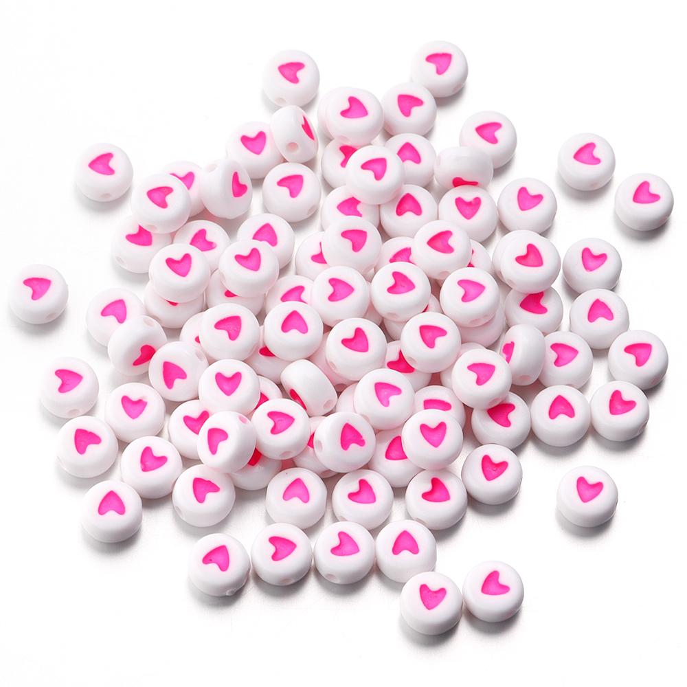100pcs/lot 7mm Acrylic Heart Beads Flat Round Colorful Loose Spacer Beads For Jewelry Making DIY Necklace Bracelets Accessories