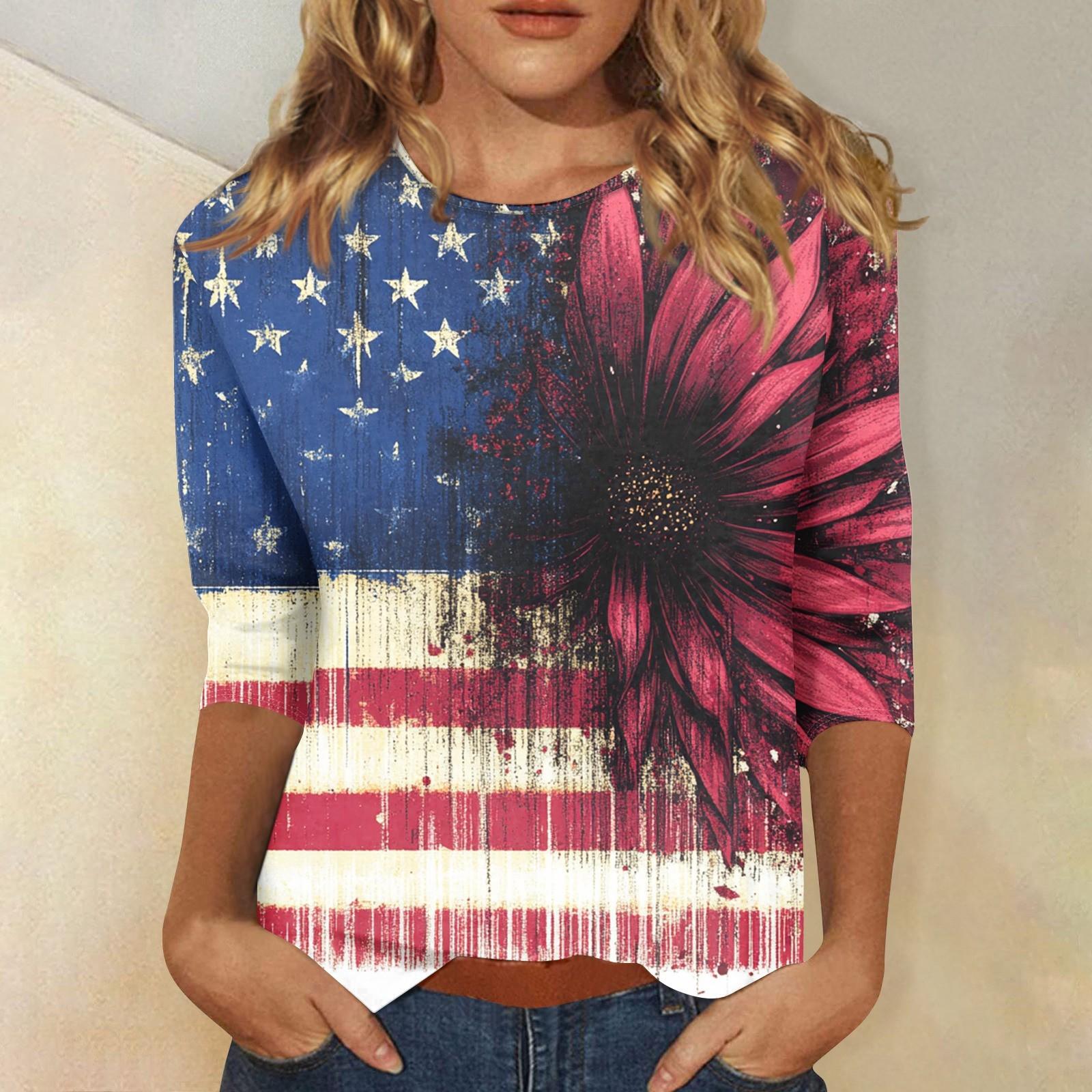 

Женская мода повседневная рубашка с круглым вырезом и принтом в виде семиточечного рукава L винный