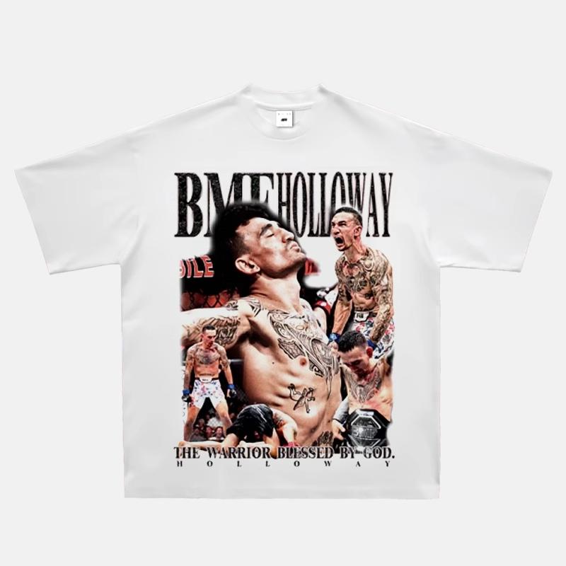 2025 New Fashion 100% Cotton Men T-shirt Fight Y2k Printing Short Sleeve American Retro Small Neckline Fighting Top Retro Top