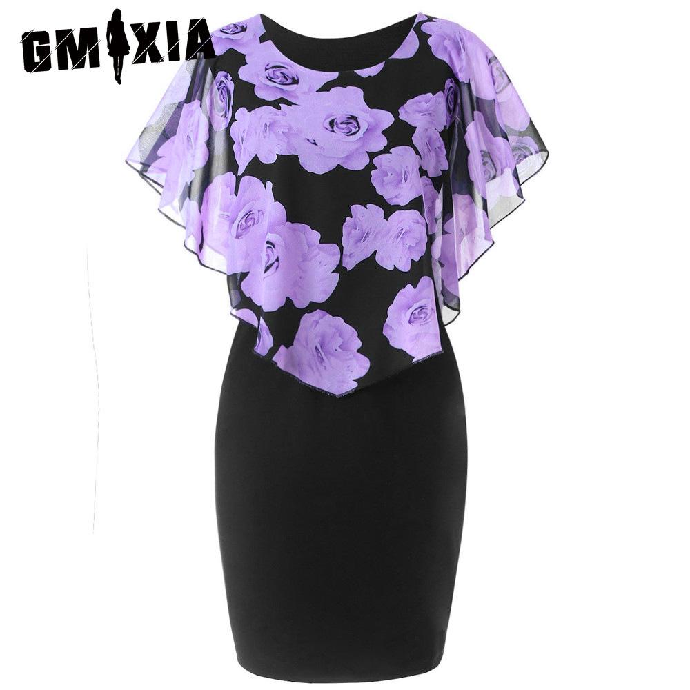 

GMXIA Черное сексуальное платье с прозрачной шалью и нежным цветочным принтом XXXXL фиолетовый