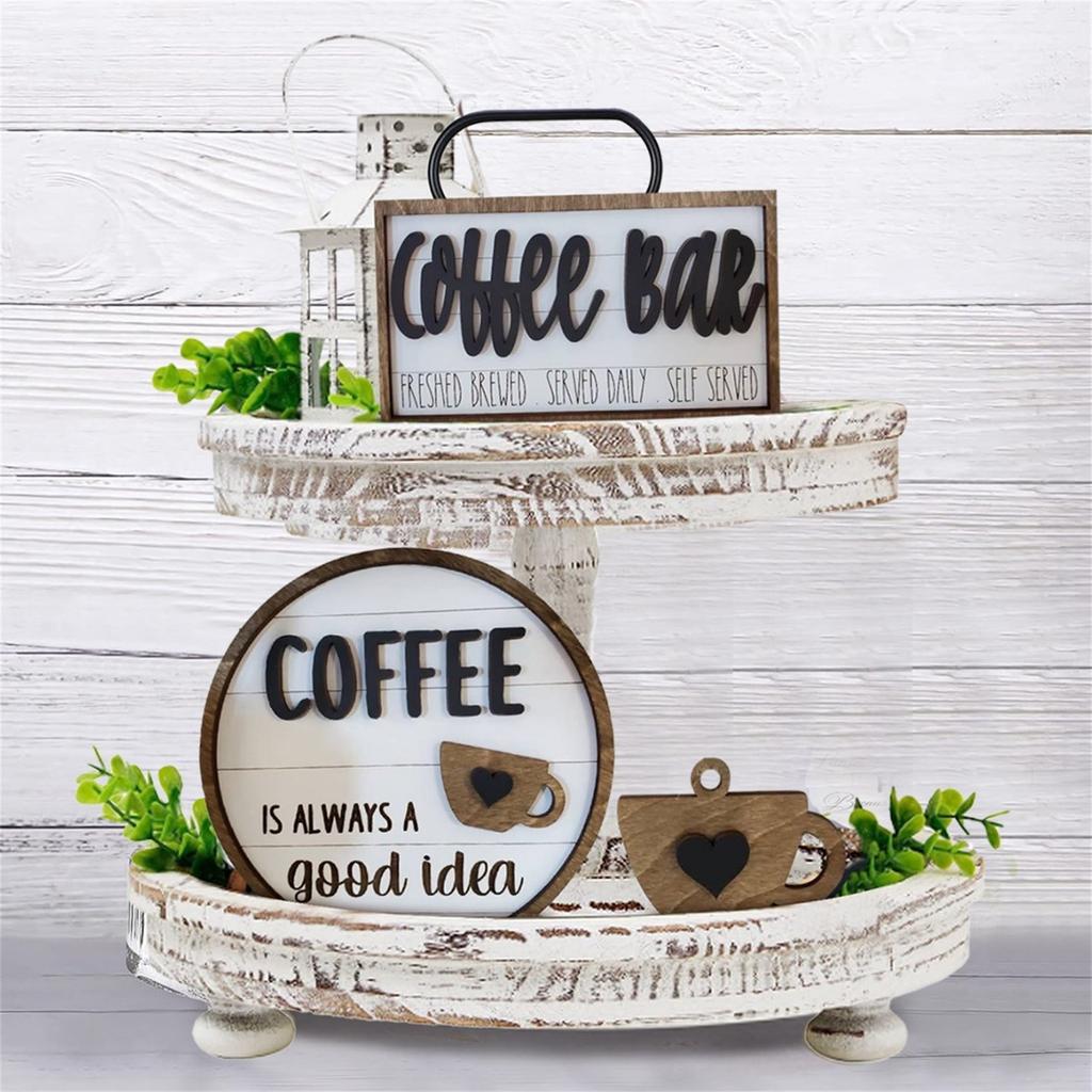 Décoration de bureau de Noël, Table sur le thème du café, Décor d'étagère à niveaux, Décorations pour la maison, Intérieur