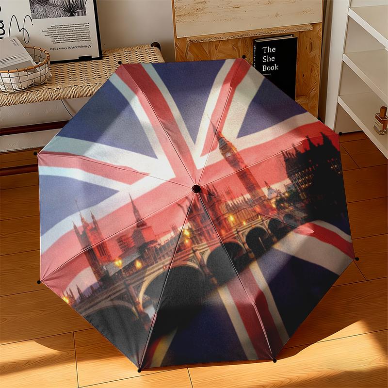 1 Stück Britische Flagge Regenschirm Tragbarer Faltregenschirm Eisenrahmen Lochknochenstruktur Outdoor Heimregenschirm