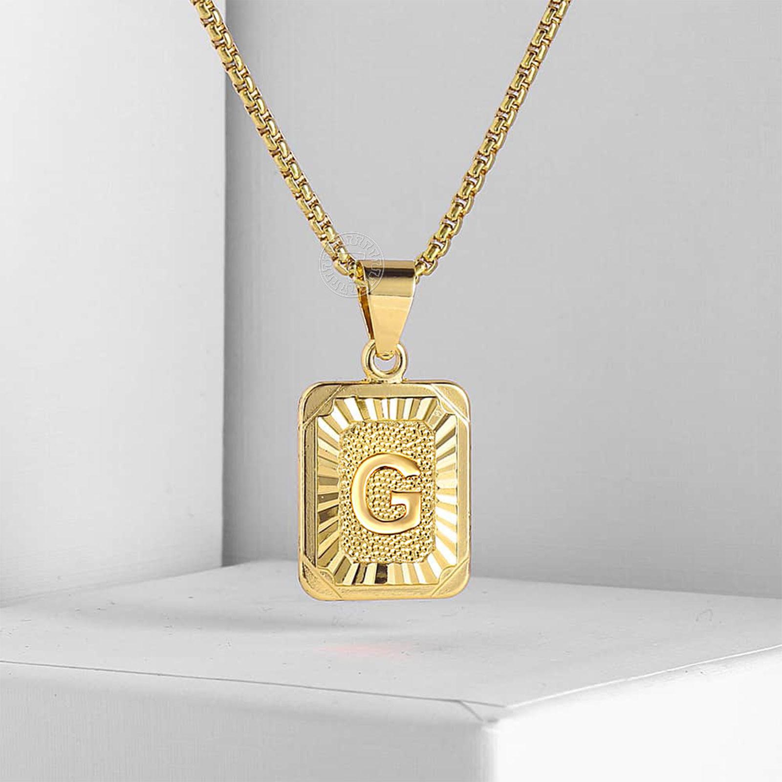 

Женское мужское золотое заполненное первоначальное ожерелье с подвеской в ​​виде буквы Коробка-цепочка унисекс 22 дюйма One Size