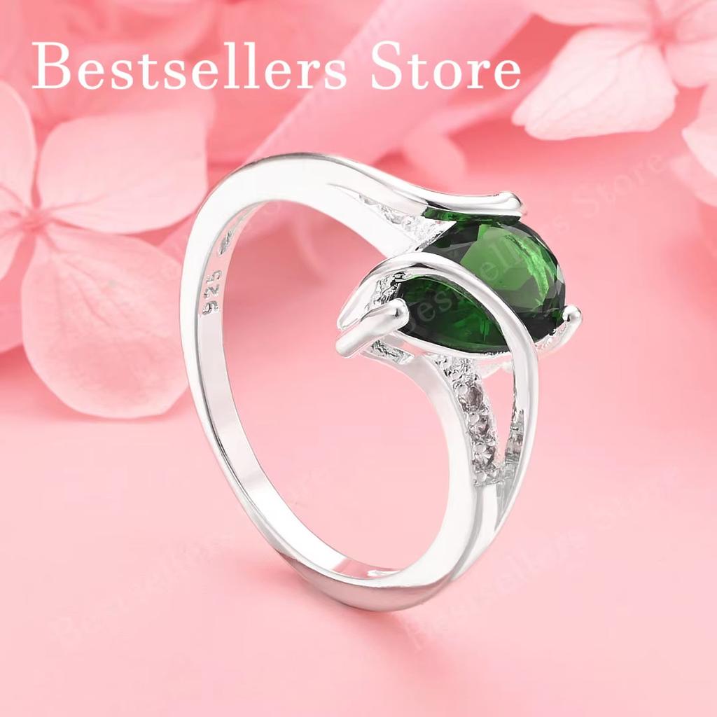 1 Piece of 925 Sterling Silver 7-10 Exquisite Green Zircon Ring, Women's Wedding Accessories Jewelry Gift