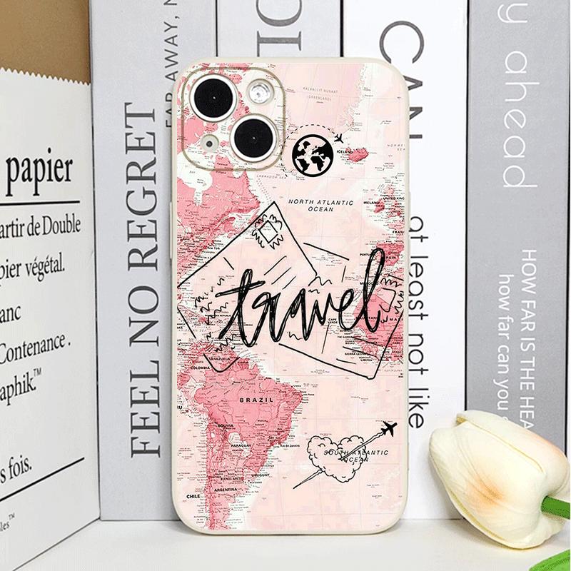 Pink World Map Travel Label Printed Phone Case for IPhone 16 15 14 11 Pro Max 13 12 Mini XR XS X 7 8 Plus SE20 Soft Cover Fundas