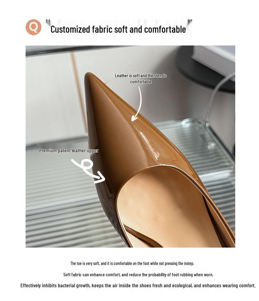 Women's Nude Patent Leather Pointed Toe Stiletto Heels - Comfortable, Low-Cut, Professional Work Shoes