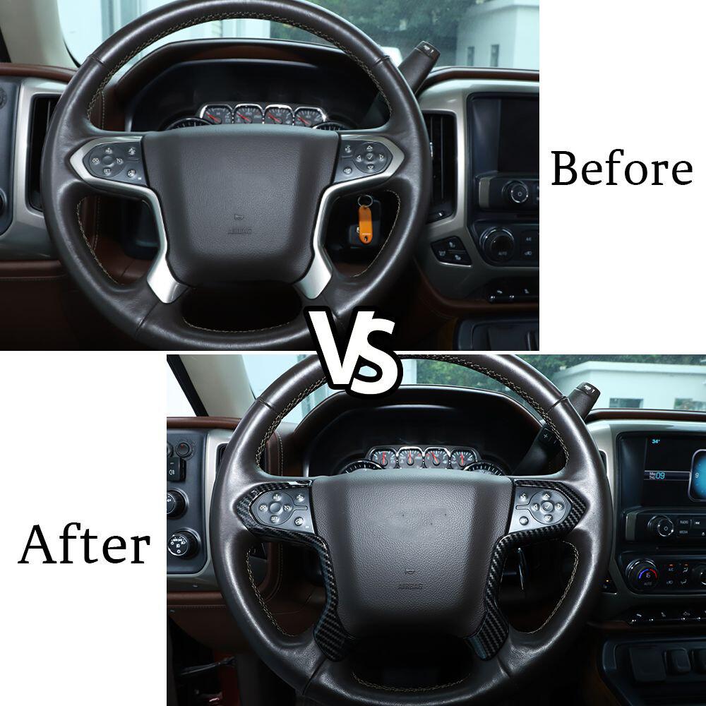 2pcs Steering Wheel Cover Trim Decor for Chevy Silverado 2014-2018 Carbon Fiber