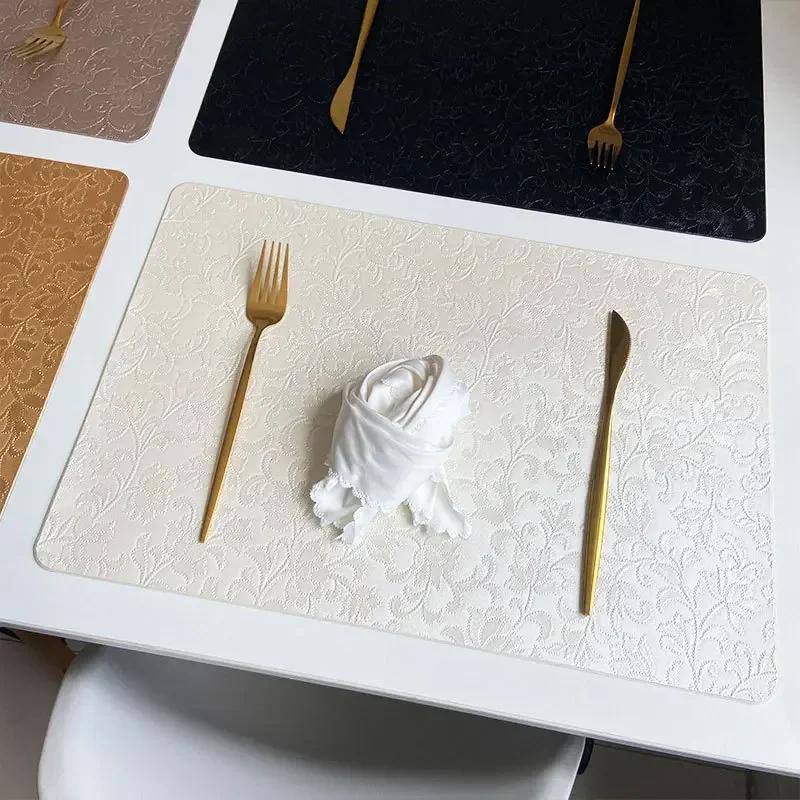 

New Chinese Vintage Embossed Imitate Leather Placemats Heat-Resistant Chinese Style Table Mats Hotel Dining Room Decor 45x30cm