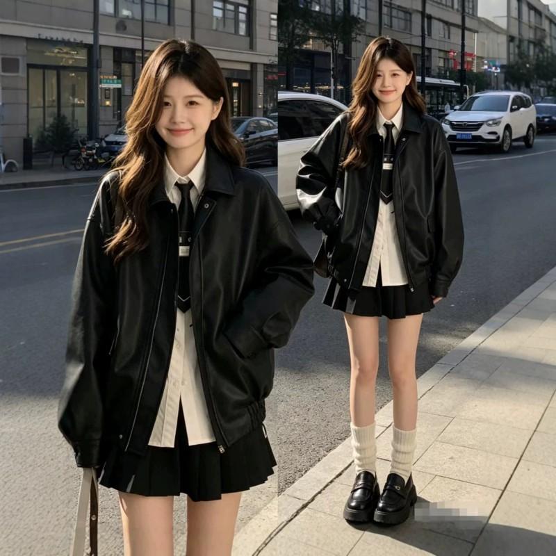 Womens Slim Fit Leather Jacket 2026 Casual Biker Style With Shoulder Epaulettes Black Wine Red Coffee Purple Olive Green