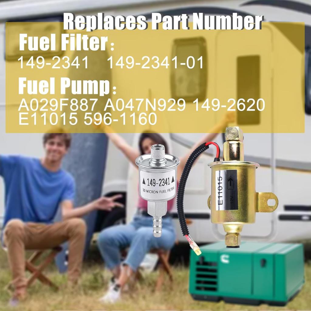 149-2620 Electric Fuel Pump With 149-2314-01 Fuel Filter RV Replacement For Cumm Onan Marquis Gold 5500 5.5KW Gas Generator RV 5500 EVAP Motor E11015
