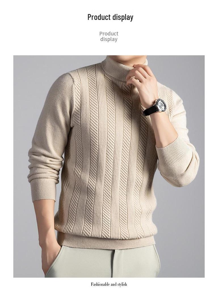Korean High Neck Men's Jacquard Knit Sweater - 2025 Winter Casual Style