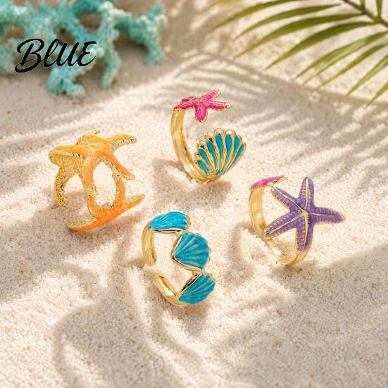 Enamel Coated Rings 4Pcs/Set Ocean Series Ring Set Multiple Styles