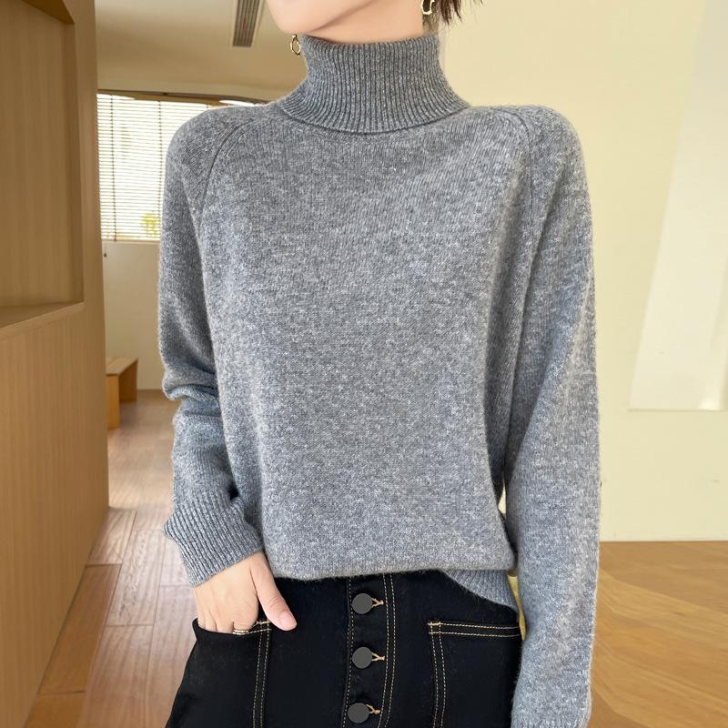 New Women's Casual Autumn/Winter High Neck Velvet Knit Sweater - Solid Color Short Pullover
