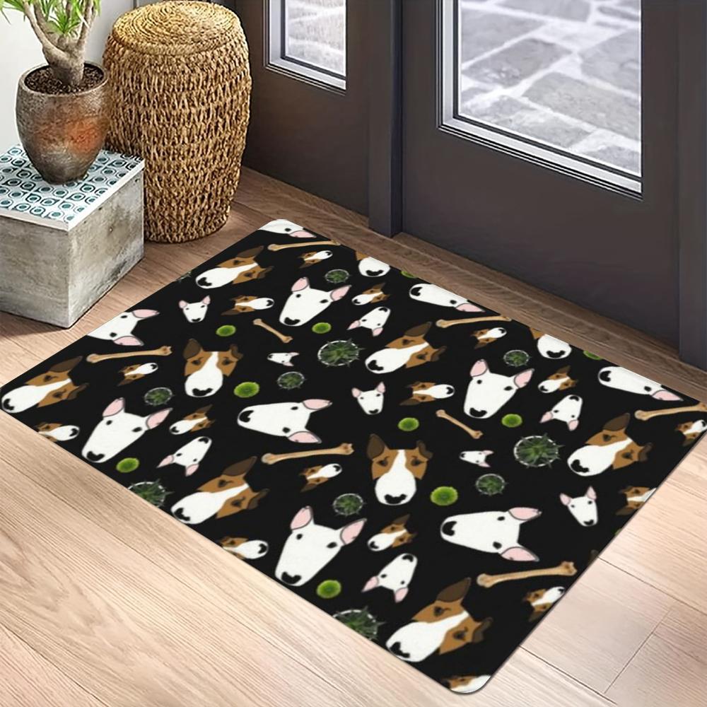 Bull Terrier Multi-color Heads Carpet Mat Anti-Slip Rubber Backing Rug for Pet Lover Home Decoration Bone Prints Fun Door Mat