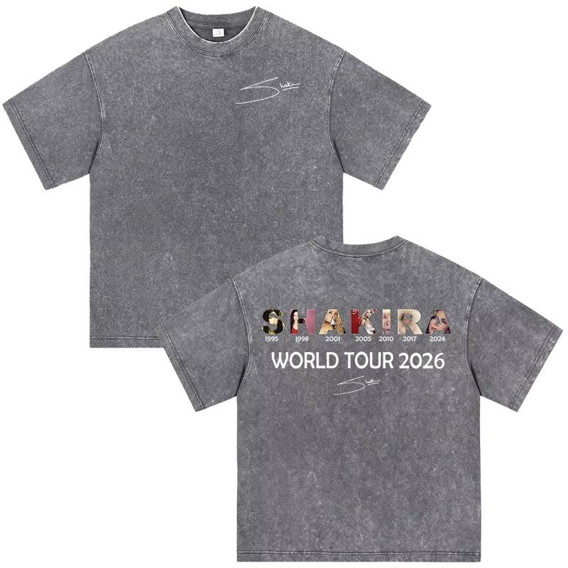 Shakira Las Mujeres Ya No Lloran World Tour 2026 Vintage Washed T-shirts Men Women Clothing Casual Harajuku Short Sleeve T Shirt