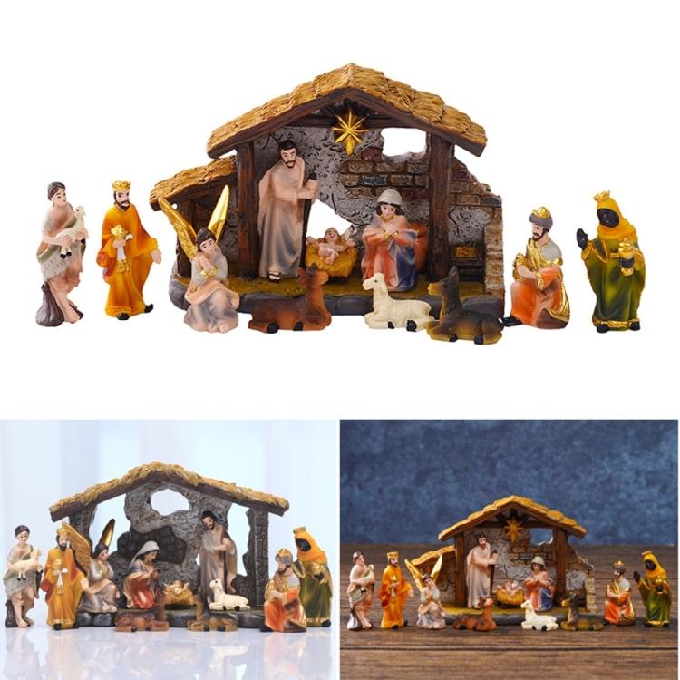 Weihnachts Krippenfiguren Harz Krippe Heilige Familie Krippenszene Statue für Weihnachten Innen Haus Tischdekorationen