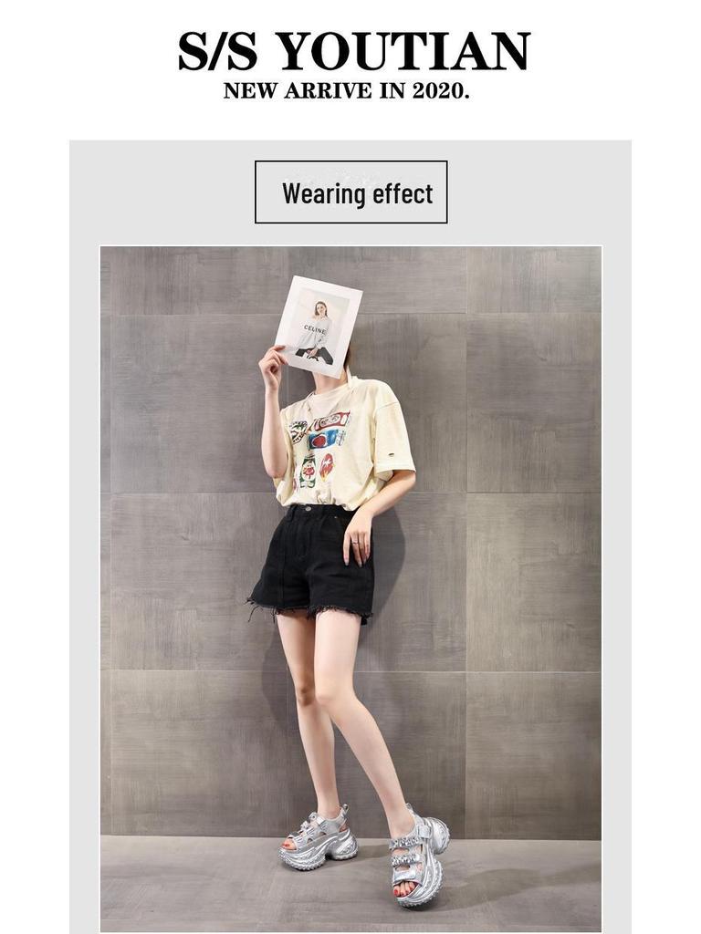 SJN9131-17 Women's Thick-Soled Rhinestone Heightening Sandals - 2024 Summer Fashion Roman Beach Shoes