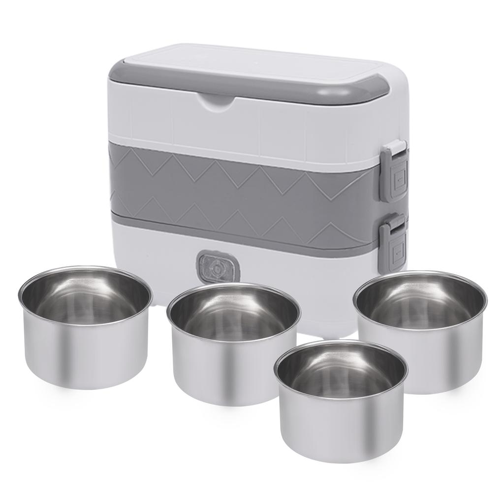 2L Portable Electric Self Cooking Heating Bento Lunch Box Multifunctional Food Steamer,110V,Stainless Steel