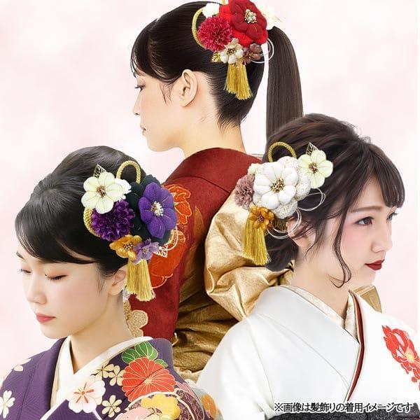 2-Piece Hair Accessory Set for Formal Occasions - Red, White, Purple Chirimen Crafting with Cherry Blossoms, Mizuhiki, Rhinestones - Perfect for