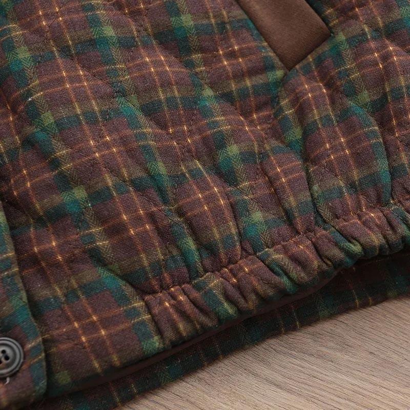 Thick Coat Women Winter Retro Plaid Hooded Casual Warm Comfortable Lightweight Cotton Coat Top