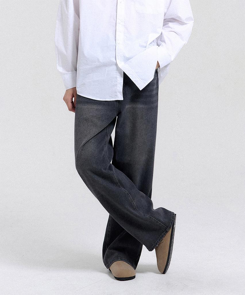 CREEDMENS Vintage Catwashed Wide Denim Pants (Gray)