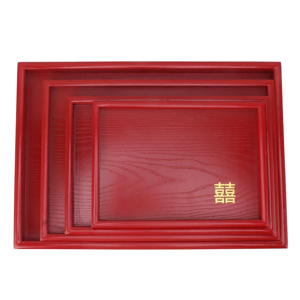 4 szt. Taca do serwowania Styl chiński Czerwona Ślubna Herbata Kawa Talerz na przekąski Drewniany Salaterka na owoce Cukierki Kwadratowa