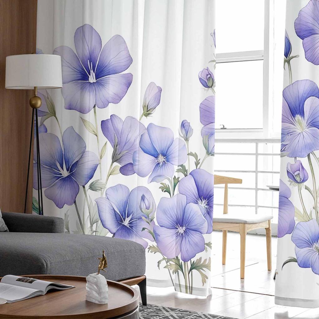 Aquarell handbemalte Trompetenblumen-Tüll-Fenstervorhänge für Schlafzimmer, luxuriöse Wohndekor-Vorhänge im Wohnzimmer, Chiffon-Paneele