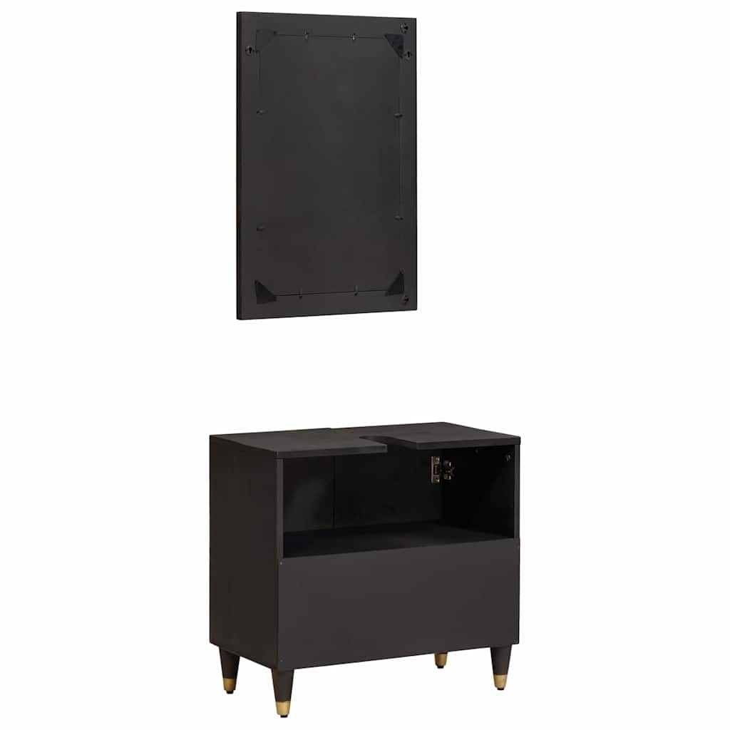 vidaXL Bathroom Cabinet Set with Door 2 pcs Black Solid Mango Wood