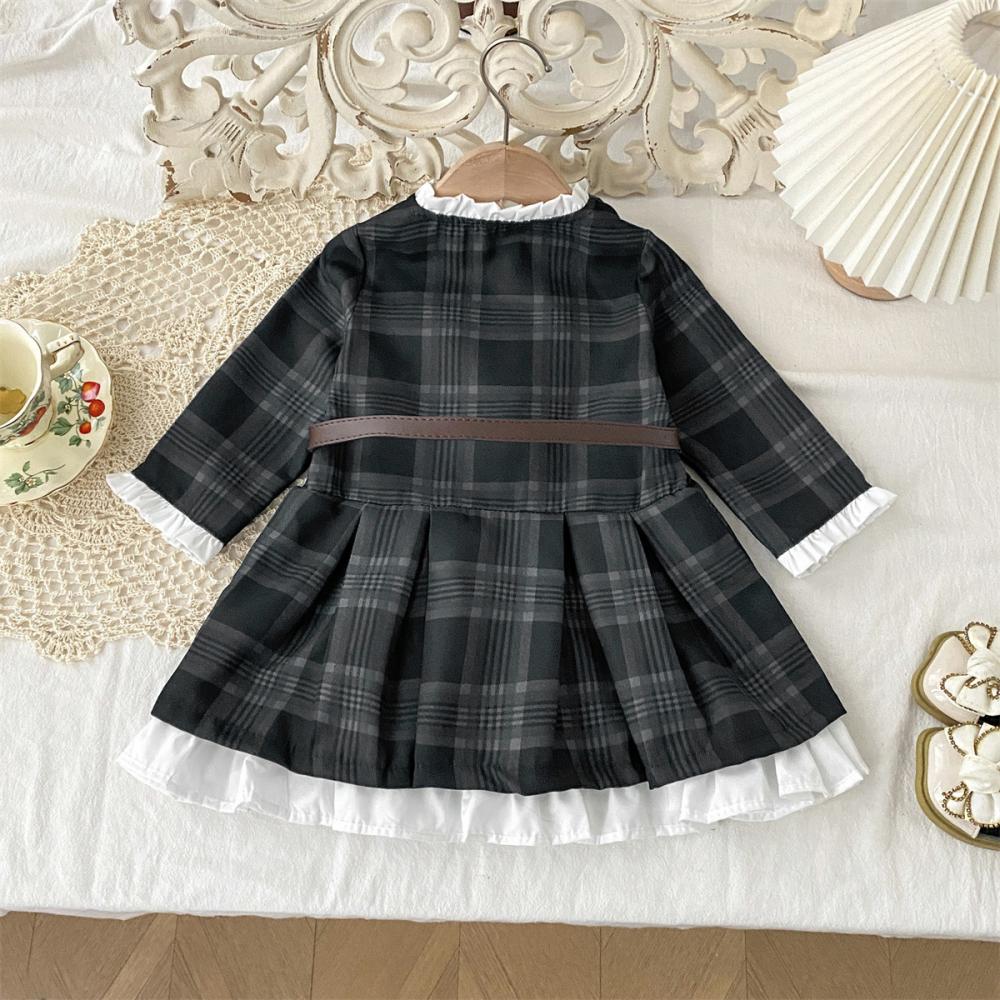 Dívčí módní dětské kostkované šaty s opaskem, elegantní dívčí dětské jarní a podzimní oblečení, dětské narozeninové párty, oblečení, vestidos